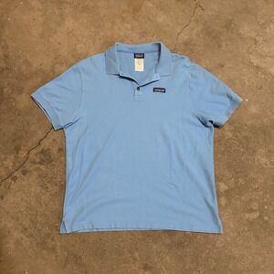 Patagonia Polo Shirt Mens Large Light Blue Organic Cotton Short Sleeve Casual